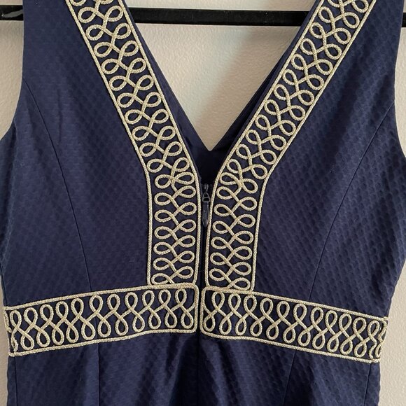 Lilly Pulitzer Women 0 True Navy Gold Preppy Sleeveless Aveline Shift Dress - Picture 10 of 10